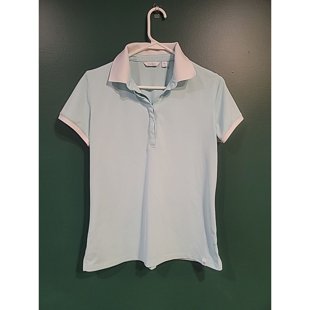 Lady Hagen Golf Shirt Shirt Sleeve Medium Aqua Blue & White